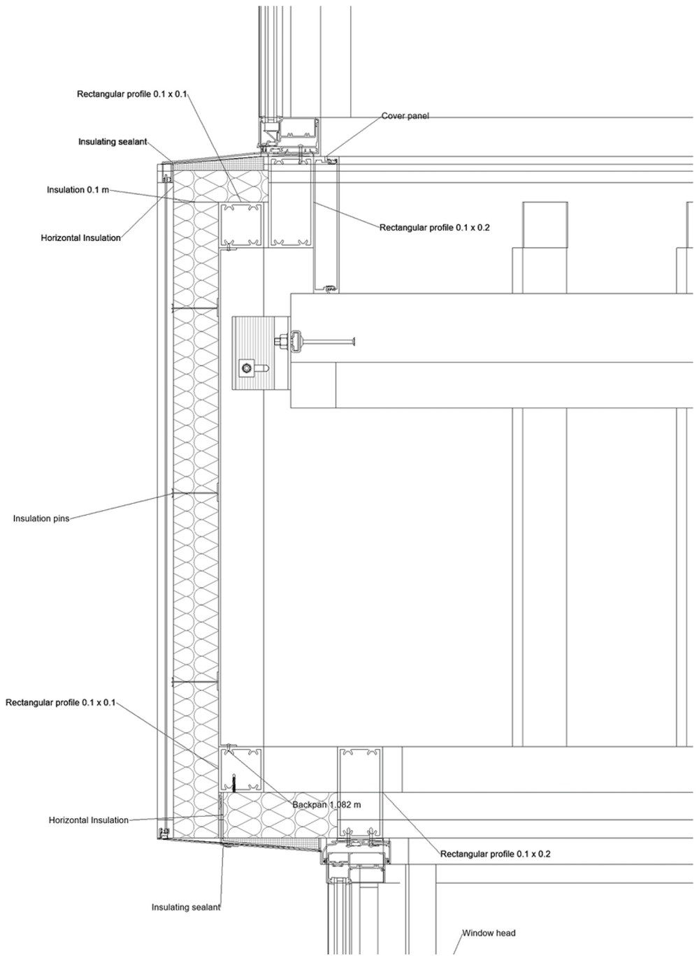 Plan and section detail of the window-head junction